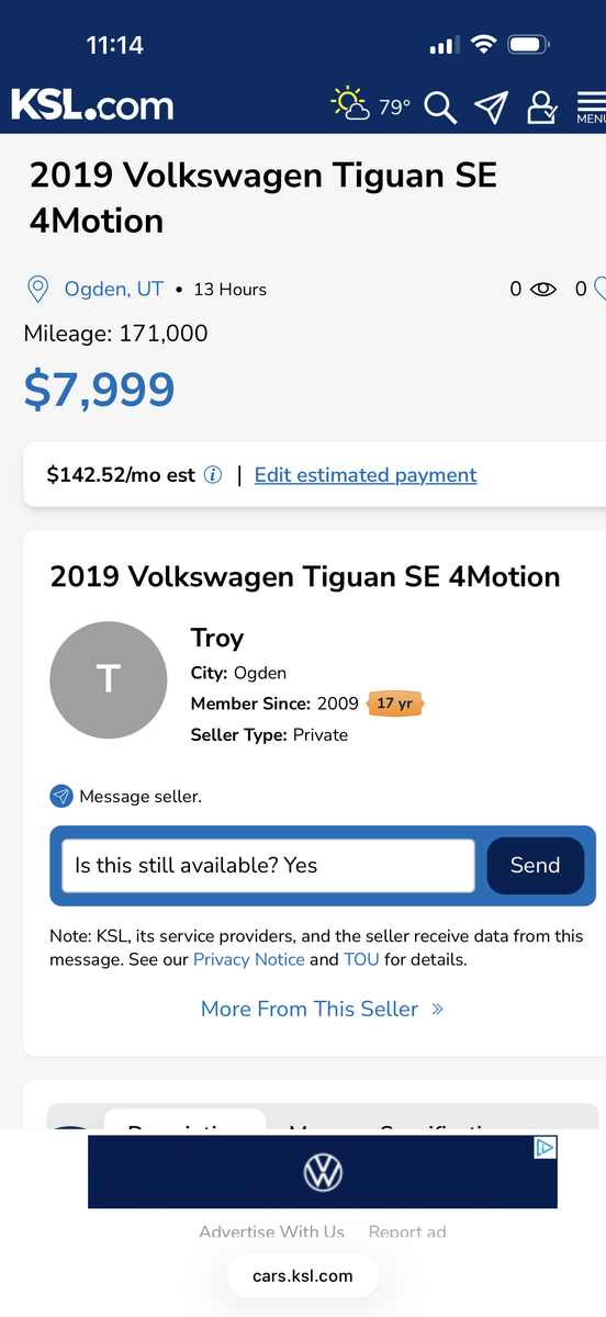 2019 Volkswagen Tiguan SE 4Motion