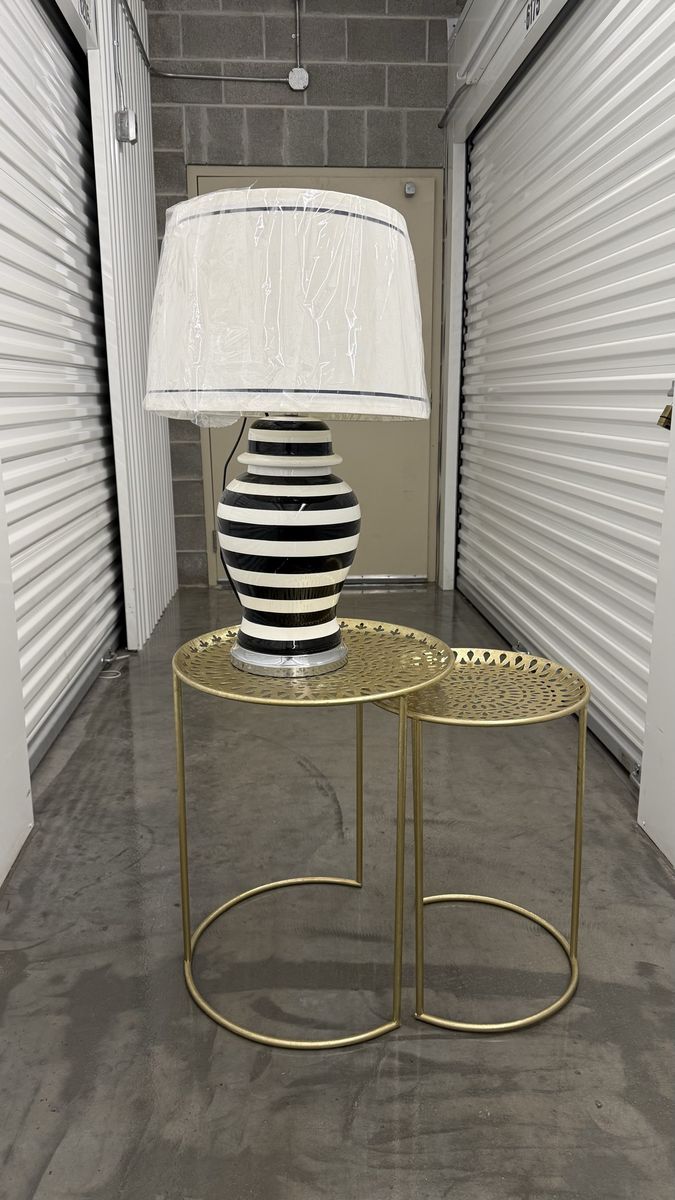 Black & White Striped Ceramic Table Lamp - 30" Tall