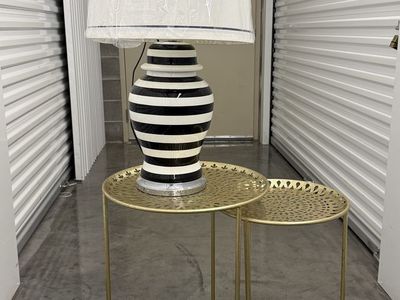 Black & White Striped Ceramic Table Lamp - 30" Tall