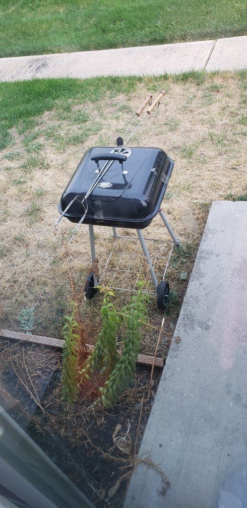 Black Portable Charcoal Grill with Wheels & Tongs