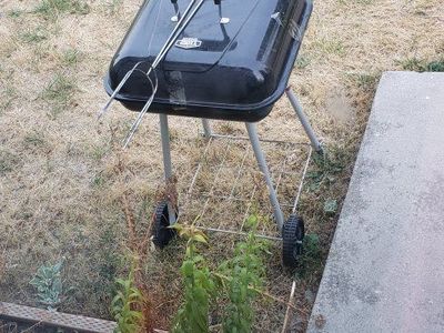 Black Portable Charcoal Grill with Wheels & Tongs