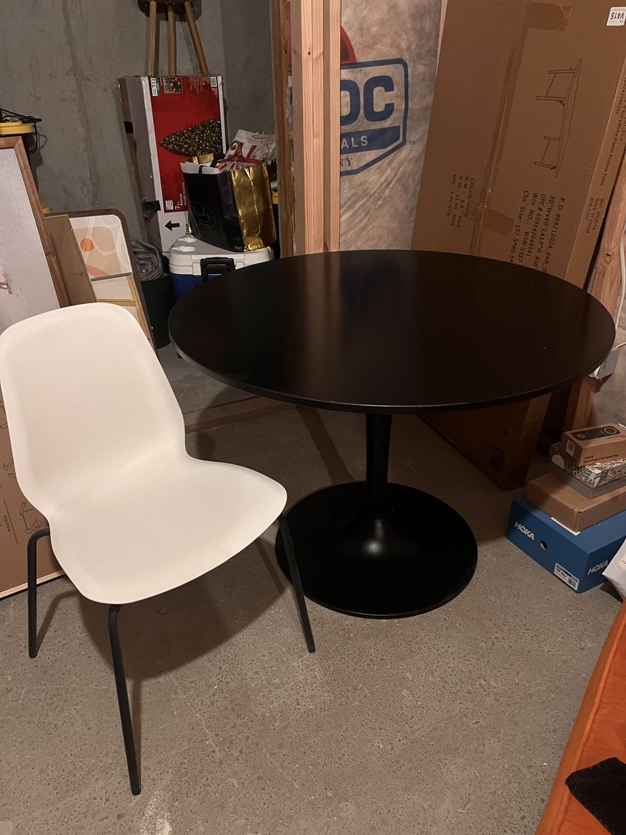 Black Table & 4 White Chairs
