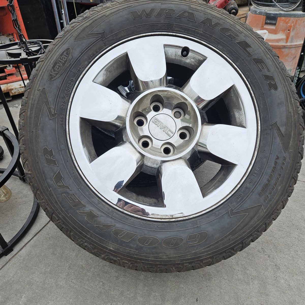 3/   275  60 r 20 tires/rims stock chvy 1/2 ton