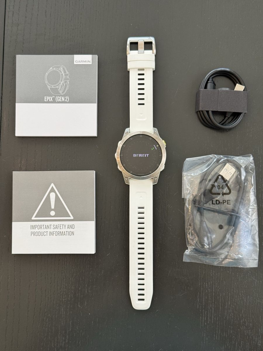 Garmin Epix Gen 2 Sapphire 47mm White Titanium — Complete Kit