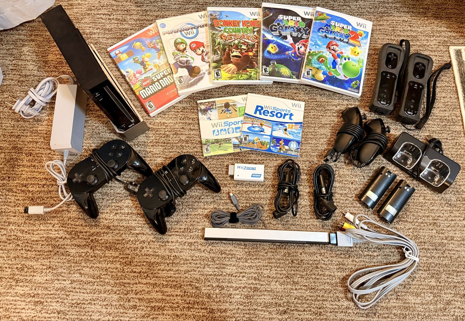 Nintendo Wii Console Bundle with Controllers, Wii2HDMI, and Popular Games