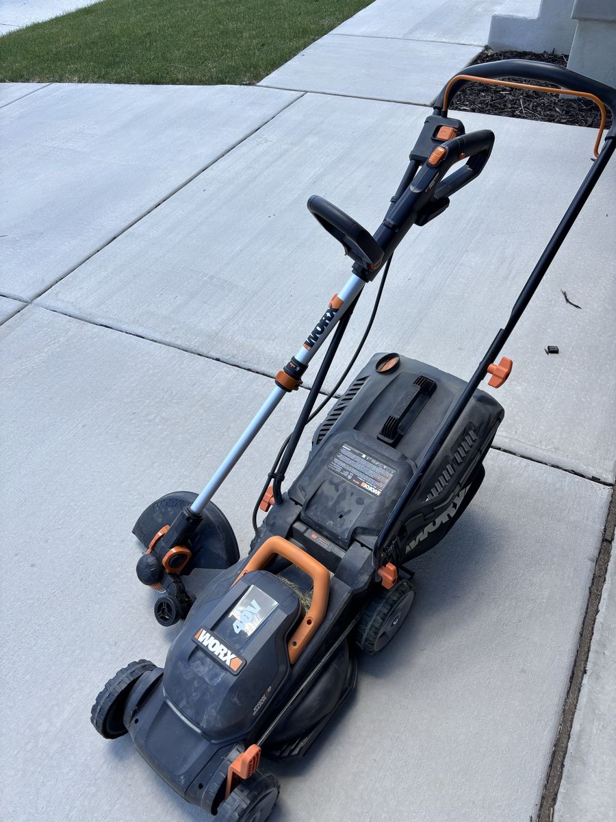Worx electric lawn mower and trimmer