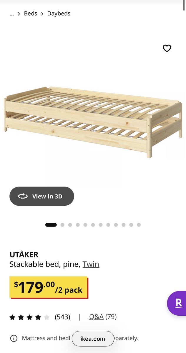 SINGLE low Frame Ikea Stacking Bed. Utaker