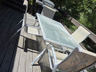 Patio Furniture Set - Two Swivel Rockers, Four Chairs, and Glass Top Table, Outdoor Dining Set
