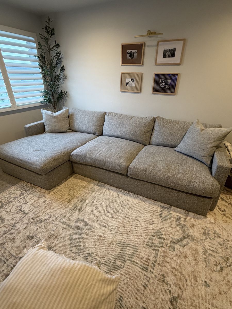 Living Spaces Gray Down Feather Couch w/ Chaise