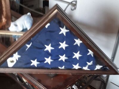 American flag in wooden triangle box