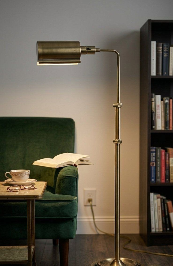Brass Adjustable Pharmacy Floor Lamp - Mid-Century Style
