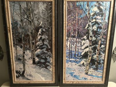 Set of 2 Framed Winter Landscape Paintings – 19"W x 34"H