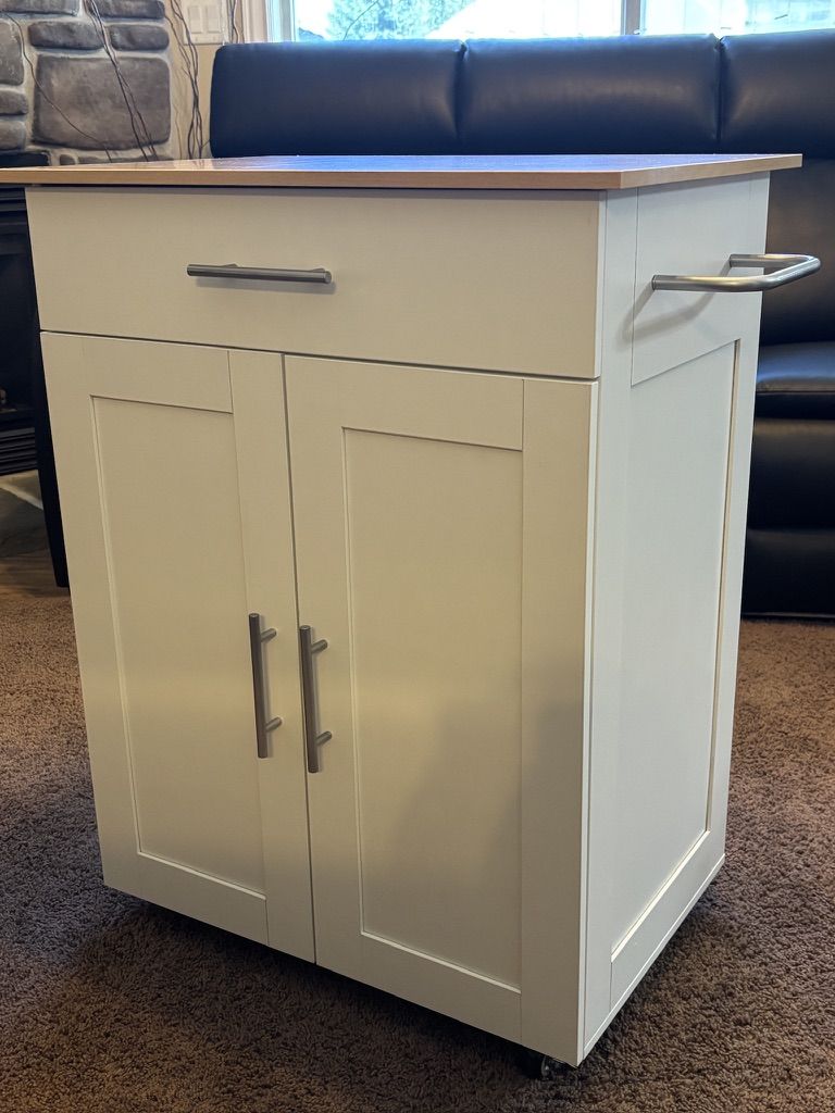 NEW--26" PORTABLE KITCHEN ISLAND CABINET ON WHEELS