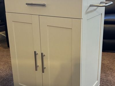 NEW--26" PORTABLE KITCHEN ISLAND CABINET ON WHEELS