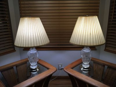 Pair of Crystal Glass Table Lamps with Pleated Fabric Shades