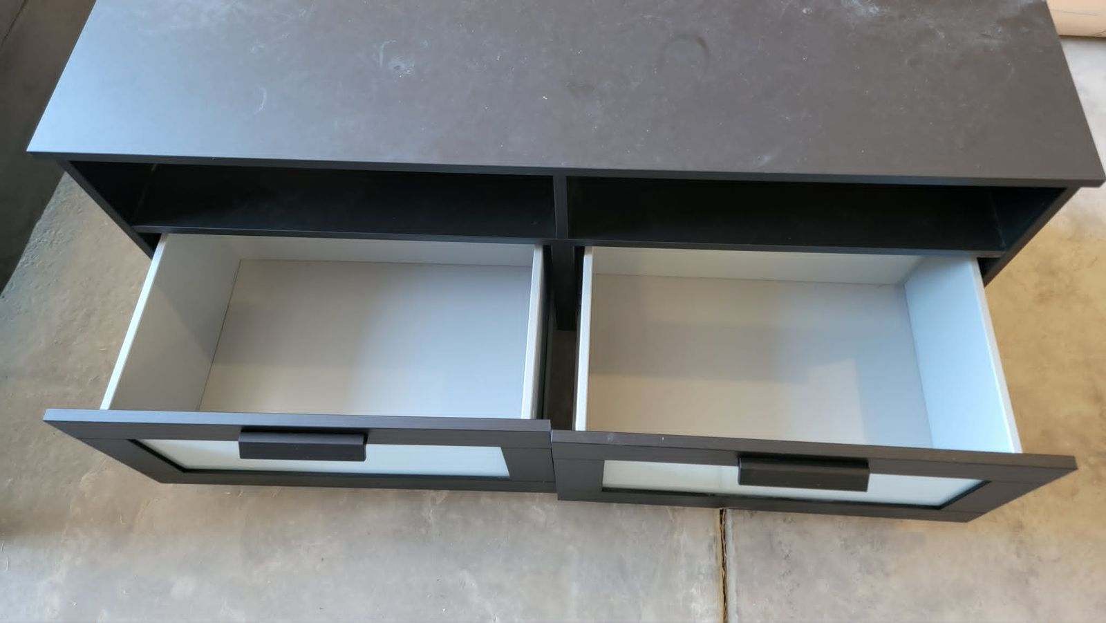 IKEA Black TV Stand/Media Console with 2 Drawers & Open Shelving
