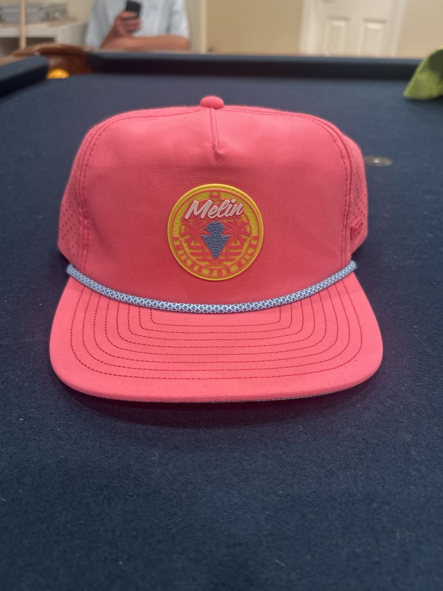 Melin Hydro Coronado Hat - Coral Red Snapback, Perforated, Blue & White Rope Detail, One Size