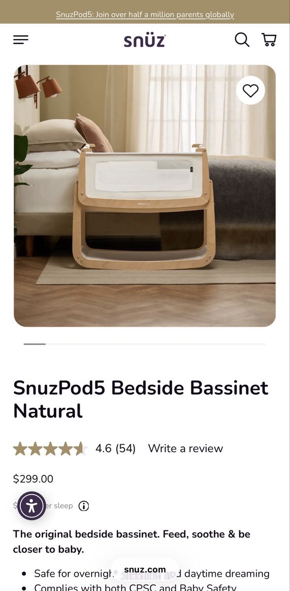 SnuzPod5 Bedside Bassinet – Natural
