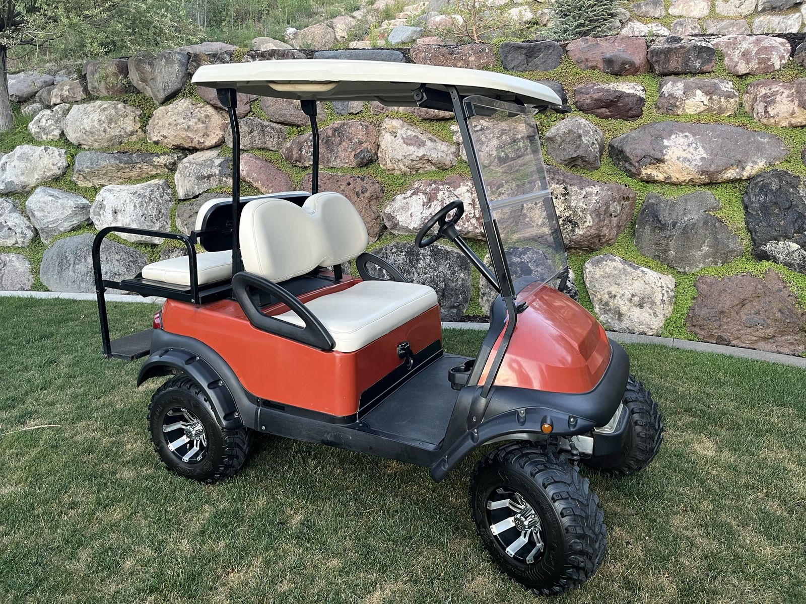 Club Car Precedent Electric Golf Cart with Lift Kit, Off-Road Tires, and Rear Flip Seat - Excellent Condition