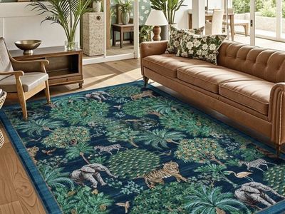 Jungle Botanical Safari Area Rug - Machine Washable Low Pile Non-Slip Accent Rug