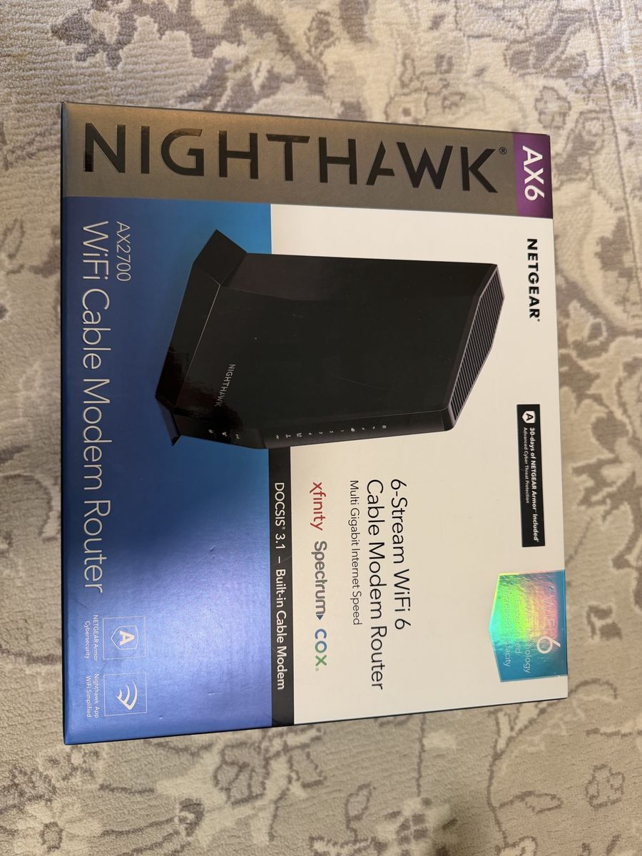 NETGEAR Nighthawk AX2700 AX6 6-Stream WiFi 6 Cable Modem Router DOCSIS 3.1