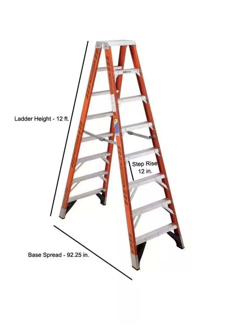 2 x Werner 6212 12ft Type IA 300lb Fiberglass Professional Step Ladder