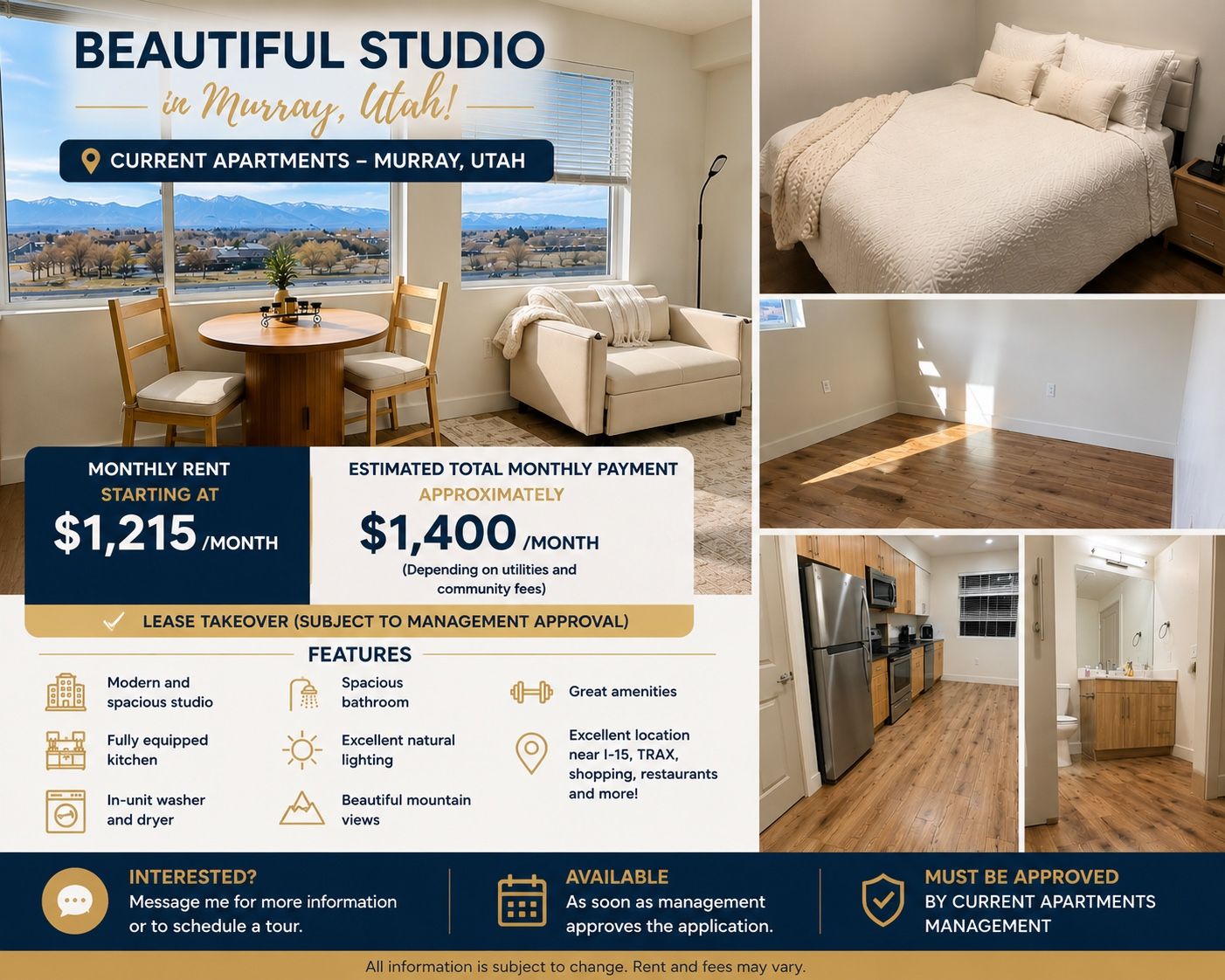 Luxury 1 Bedrom, 1 Bathroom.