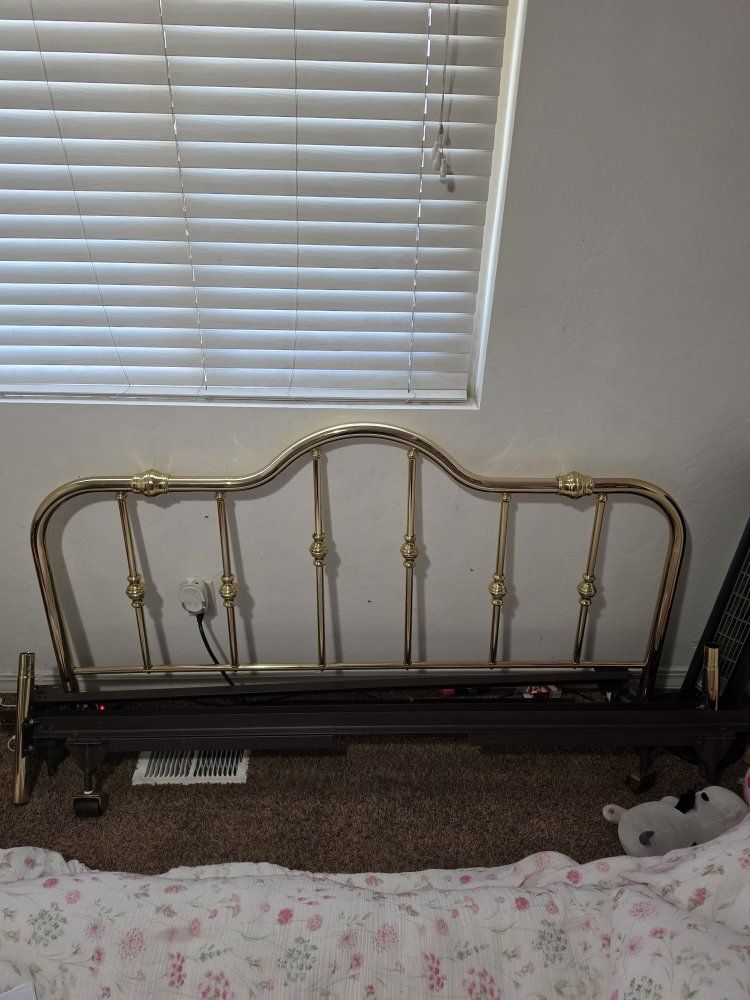 Vintage Brass Queen Headboard and Bed Frame - Ornate Gold Finish FREE