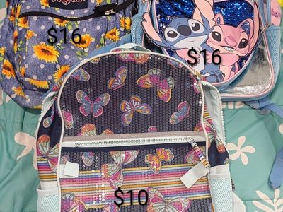 Assorted Kids Backpacks - JanSport, Disney Stitch, Sequin, Floral, Tie-Dye