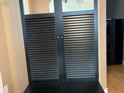 Black Shutter Door Hall Tree Entryway Bench Coat Rack Storage Cabinet