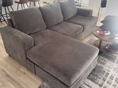 Fabric sofa couch with reversible chaise