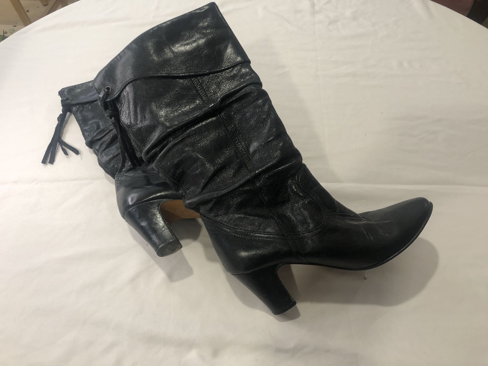 Leather Black Slouch Boots Size 6