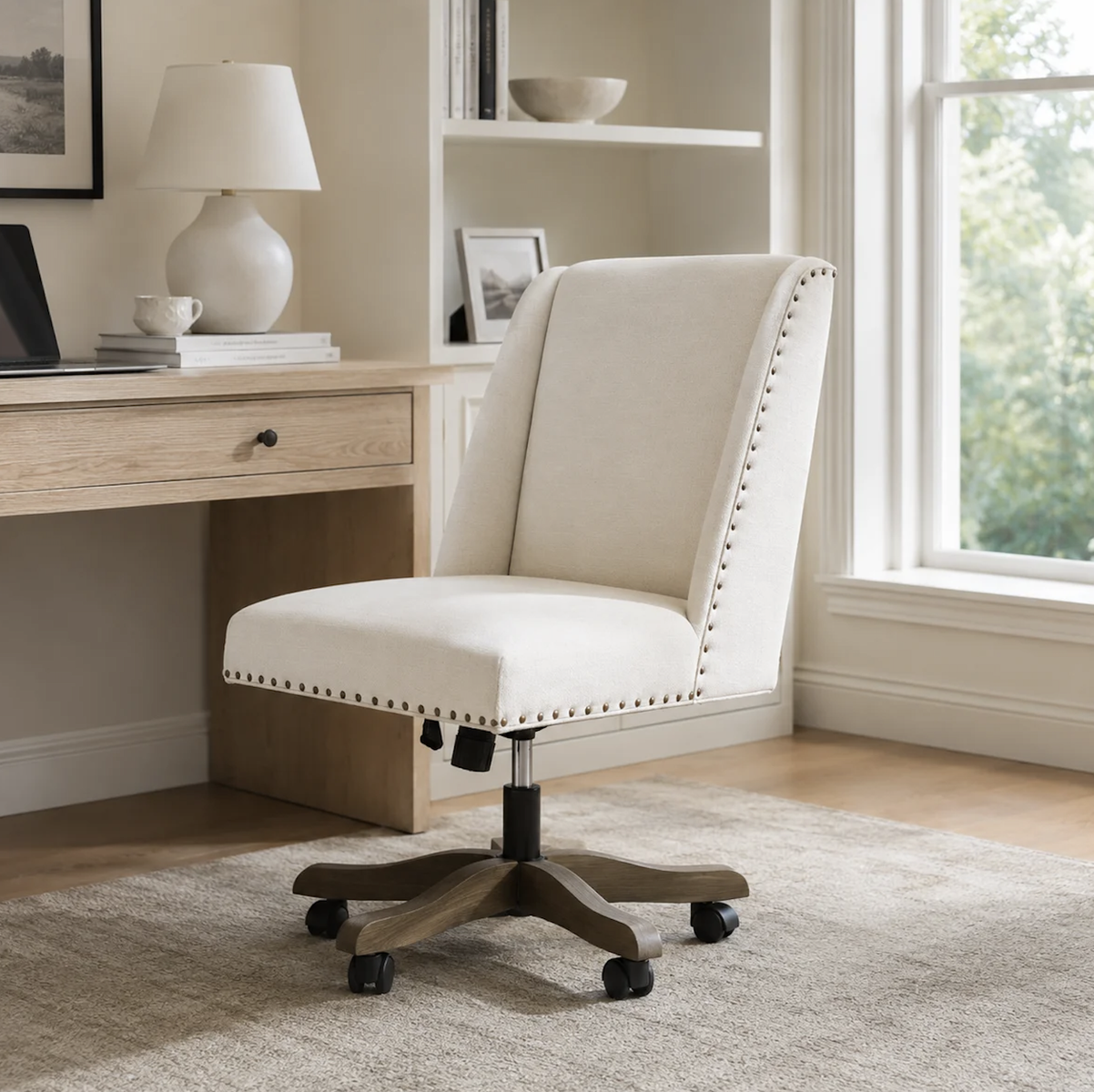 Mellins Swivel Chenille Upholstered Task Chair (Wayfair)