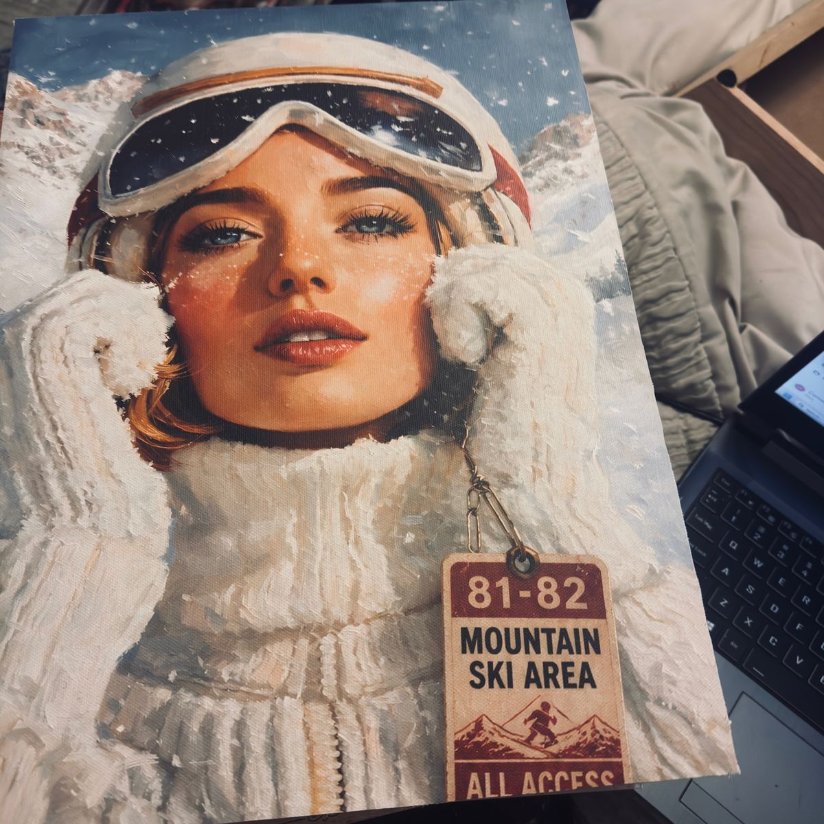 Vintage Ski Girl Mountain Canvas Wall Art Retro Winter Decor