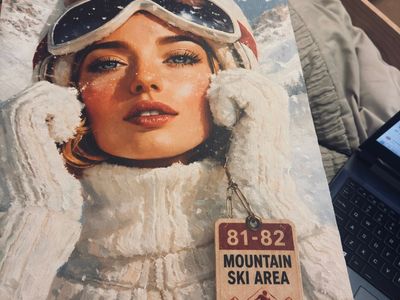 Vintage Ski Girl Mountain Canvas Wall Art Retro Winter Decor