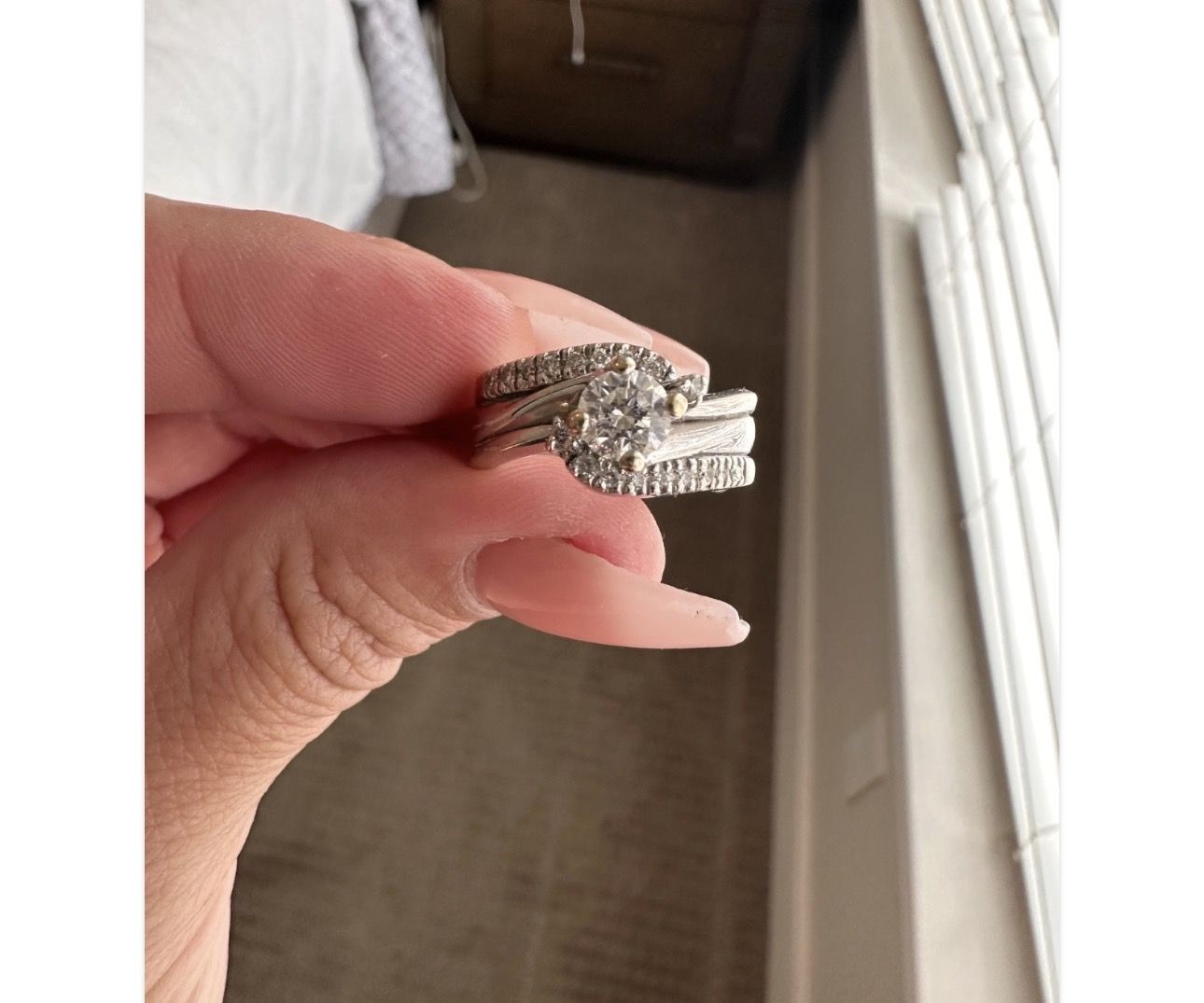 14K White Gold Diamond Wedding Set - Engagement Ring & Band