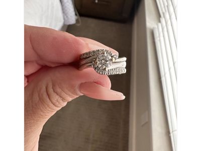 14K White Gold Diamond Wedding Set - Engagement Ring & Band