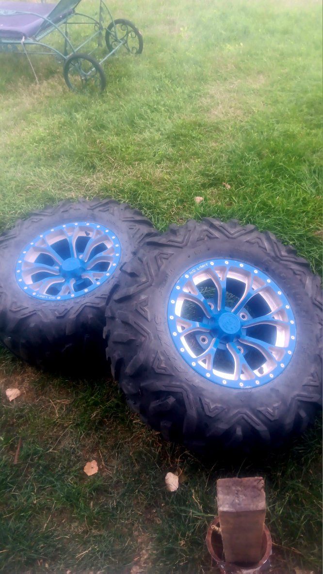 No Limit UTV Wheels and Tires Set Blue 29x9.00R14 & 29x11.00R14
