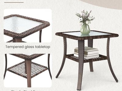 Outdoor Patio Furniture Set: 2 Rattan Swivel Glider Chairs & Glass Top Side Table
