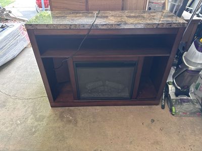 Electric Fireplace TV Stand with Faux Marble Top and Open Shelving