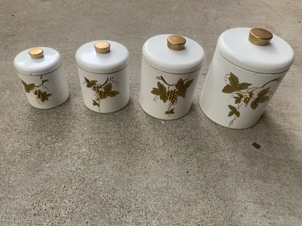 Vintage Ransburg Gold Leaf Grape Canisters set