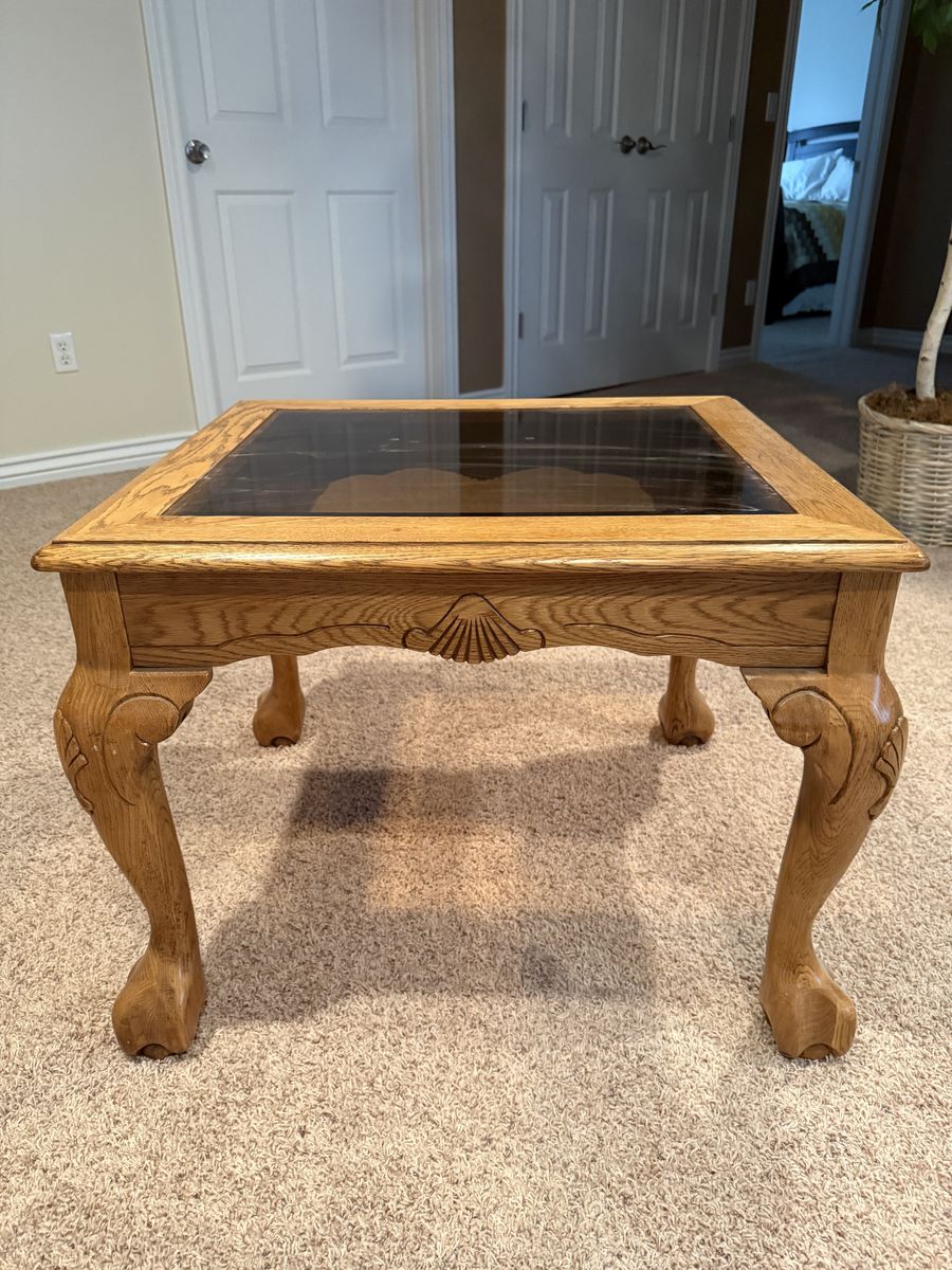 Oak And Smoke Glass End Table