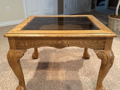 Oak And Smoke Glass End Table