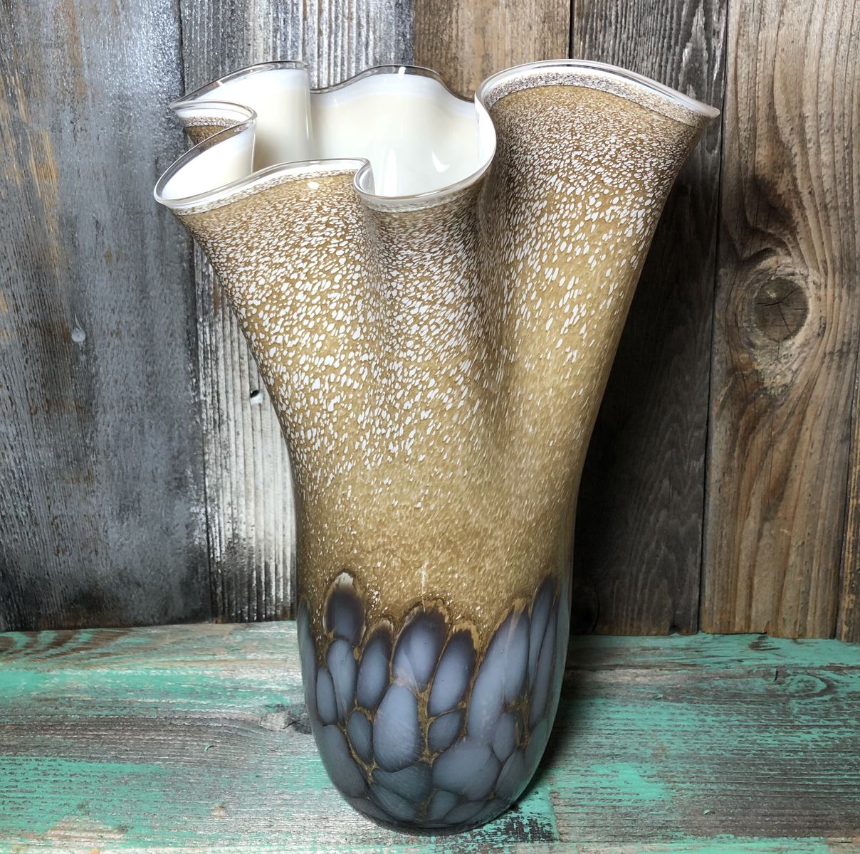 Large VASE Studio Art Glass Handkerchief Earthy