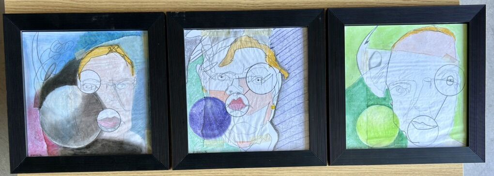 Original Art Abstract Portraits Collage Drawing
