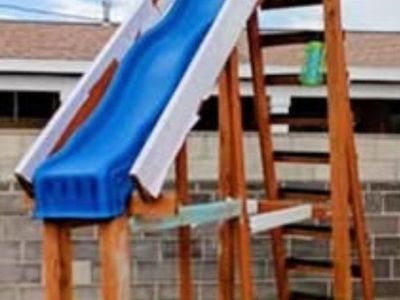 FREE WOODEN POOL SLIDE PLATFORM +SLIDE. YOU TAKE DOWN AND HAUL
