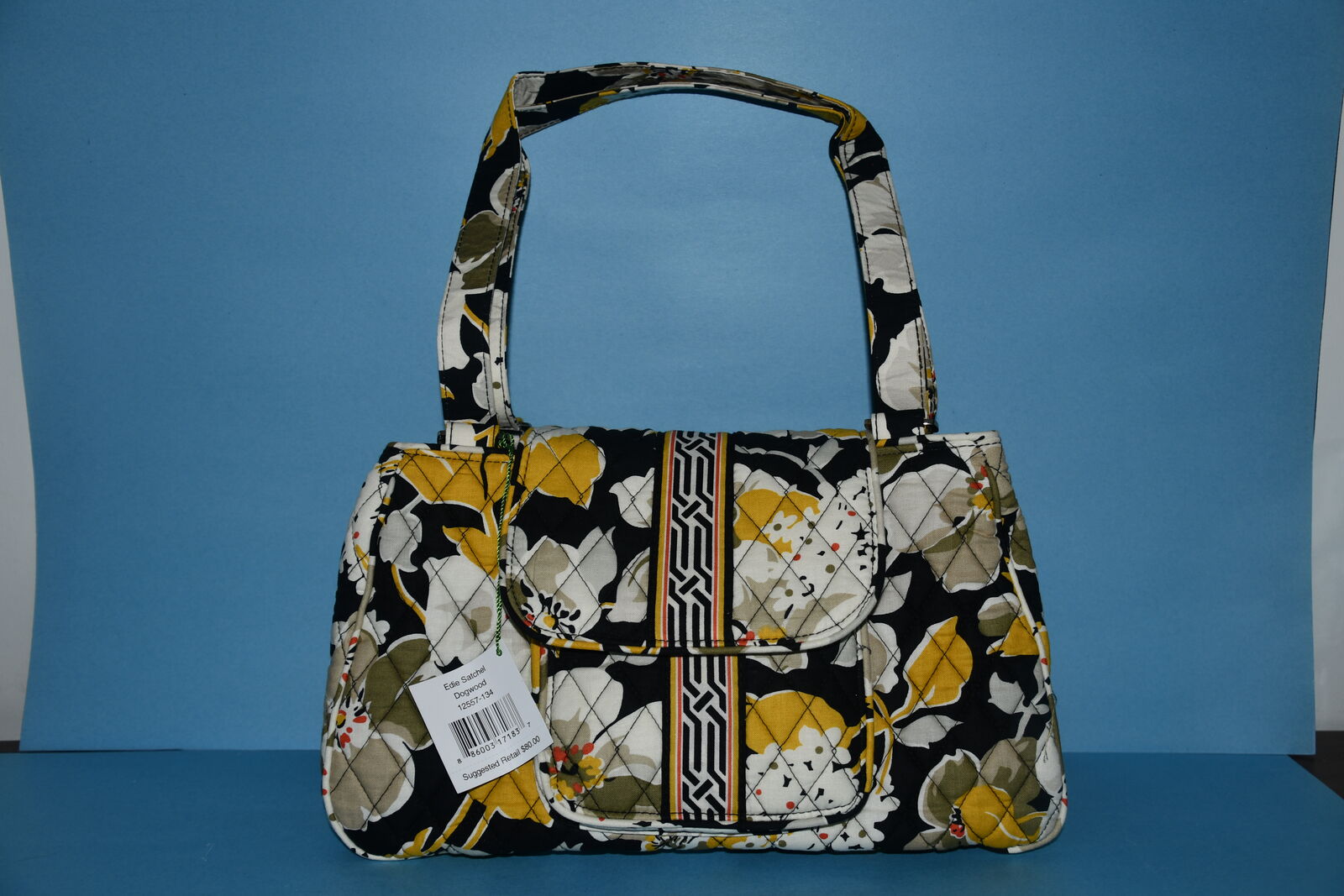 NWT ($80) VERA BRADLEY SATCHEL HANDBAG ~ 13" x 8" x 4.5" ~ DOGWOOD ~ BLACK, YELLOW & WHITE