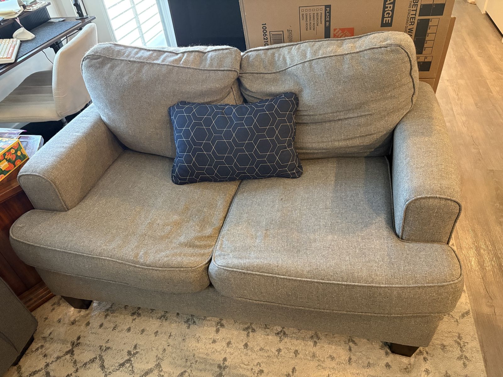 Gray Fabric Loveseat Sofa with Accent Pillow