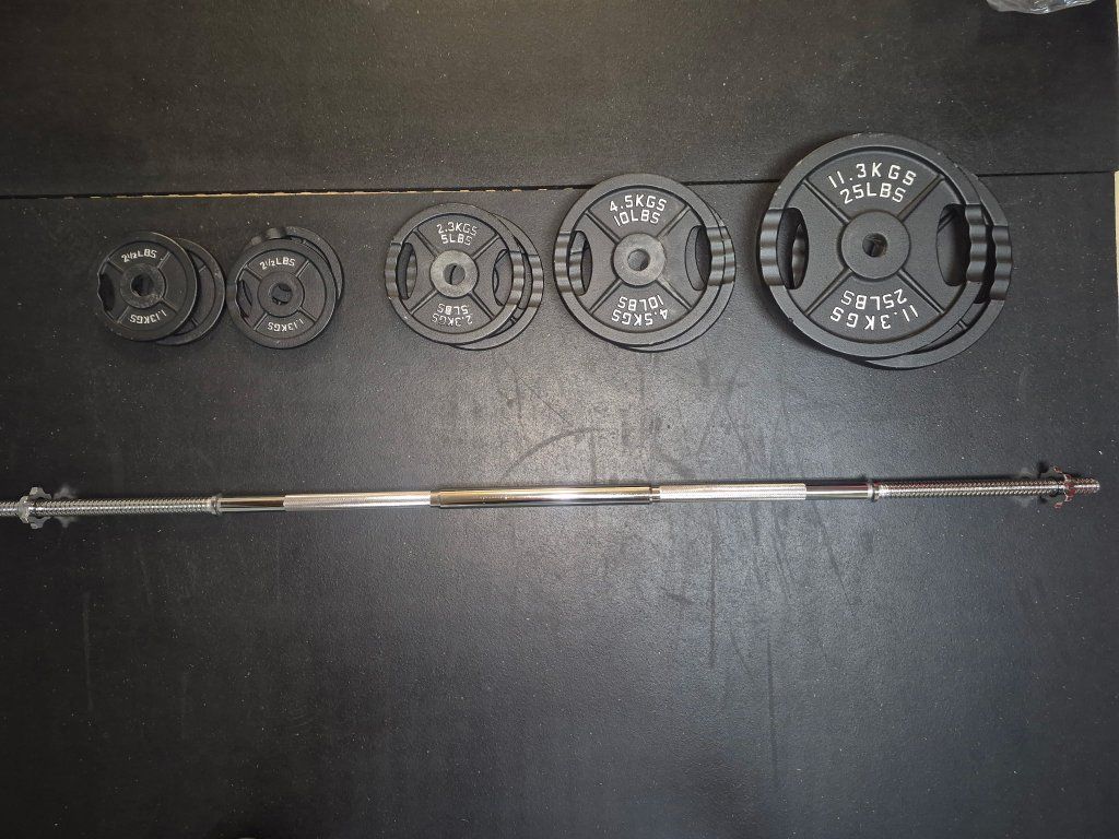 new barbell and weight plate set