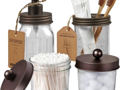 New Mason Jar Bathroom Accessories Set 4 Items